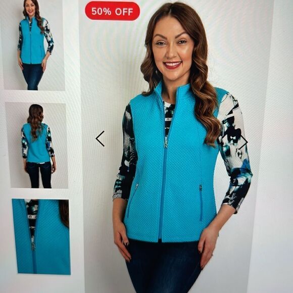 RABE HONEYCOMB EMBOSSED GILET JACKET. BLUE. - Picture 6 of 9